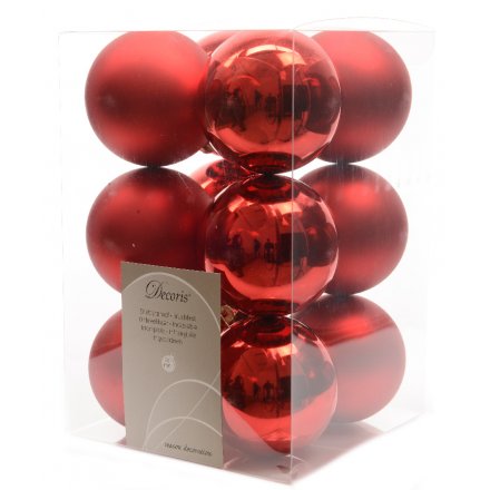 Pack of 12 Red Shatterproof Baubles 6cm