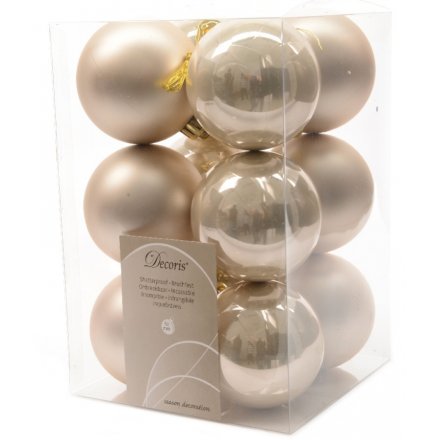 Box of 12 Champagne Gold Shatter Proof Baubles 6cm