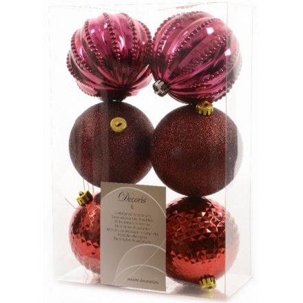 Pack of 6 Red Baubles Mix