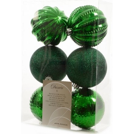 Pack of 6 Green Baubles Mkxx