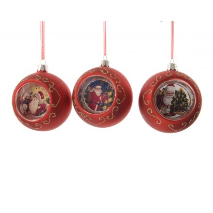 Reflex Santa Glass Baubles, Set of 3