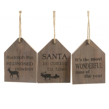 Christmas Fir Wood House Signs, 3a 17cm