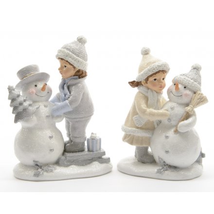 Xmas Polyresin Child With Snowman, 2a