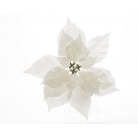 Festive Silk Poinsettia W Snow On Clip 26cm
