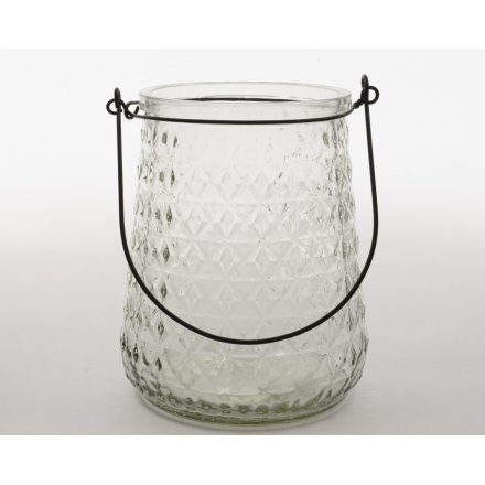 Large Glass Hurricane With Black Handle