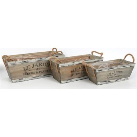 Rustic Wooden Planters Set of 3