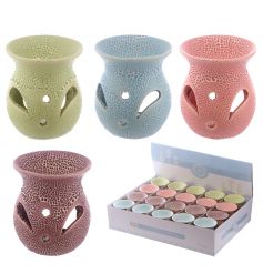 An assortment of 4 coloured oil burners with a textured finish