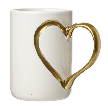 White Mug With Gold Heart Handle
