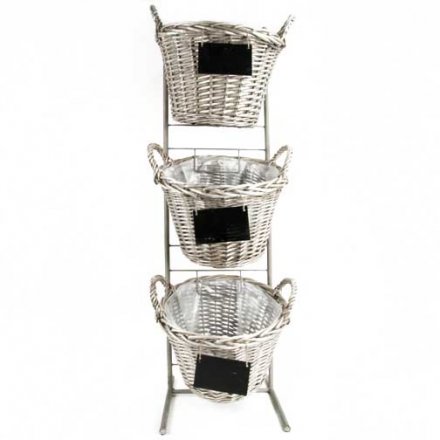 Grey Willow Baskets In Metal Frame
