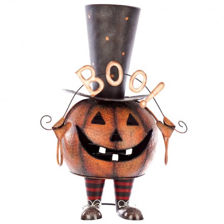 Bouncing Metal Pumpkin With Top Hat..boo Halloween