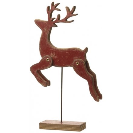 Wooden Jumping Red Reindeer 27cm