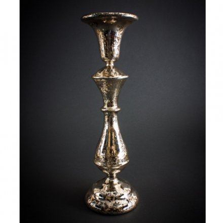 Tall Silver Glass Candle Holder