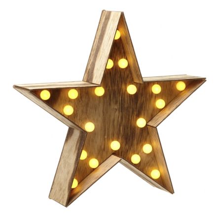 Wooden Star W/led Light 30cm