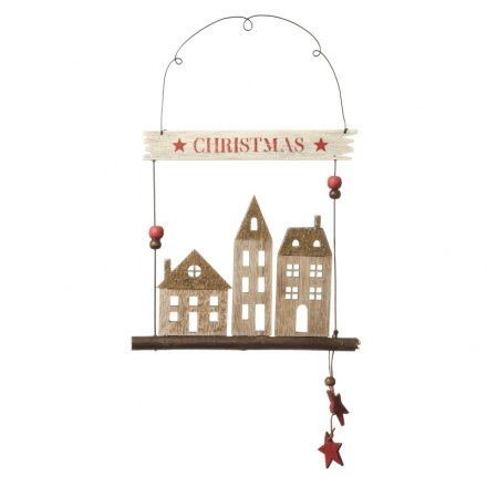 Hanging Wooden Houses Christmas Decoration
