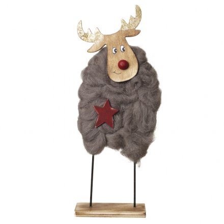Wooden Standing Reindeer W/red Star Decoration