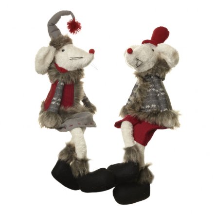 Sitting fabric mice with grey, red and fur nordic outfits making utterly charming xmas decorations.