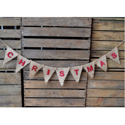 Hessian garland bunting with 'Christmas' text, a nice finishing touch to decorate the living room