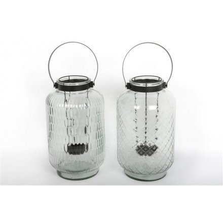 Patterned Glass Lantern in a decorative assortment of 2