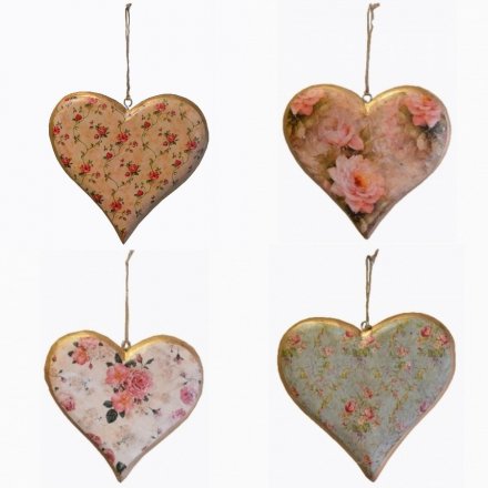 4 assorted Hanging Hearts, 16cm