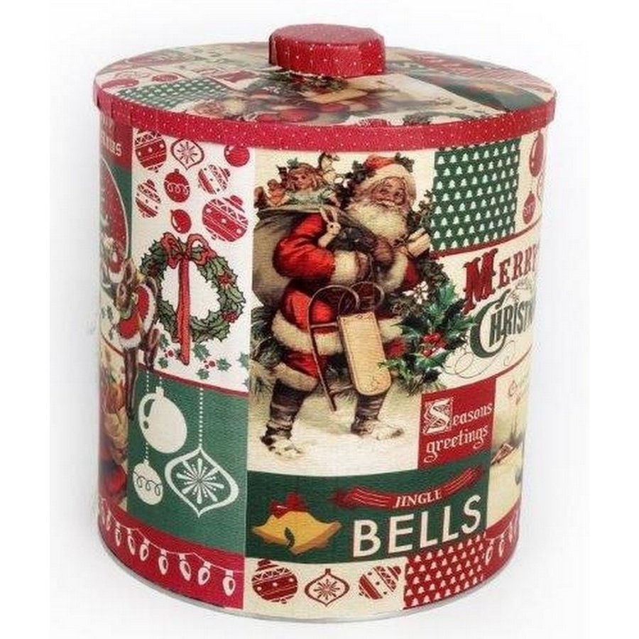 XMN0086 / Vintage Santa Storage Tin With Lid 20cm 25158 Christmas
