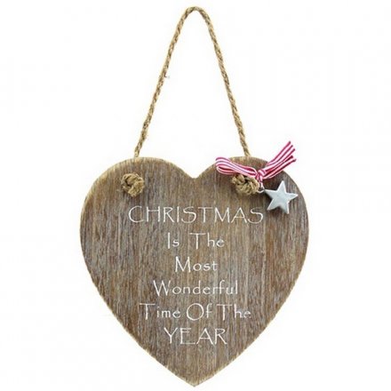 Festive Wooden Heart Sign with traditional script