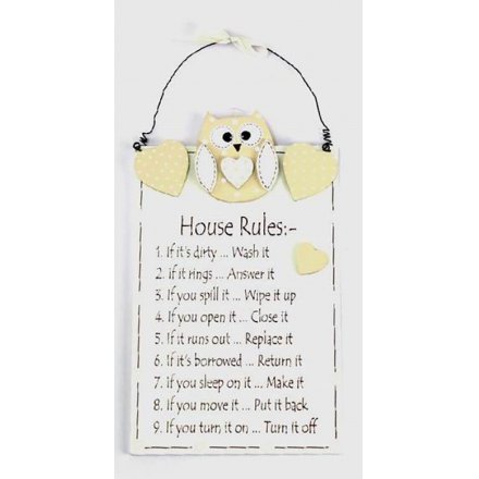 Cutie Owl House Rules Plaque