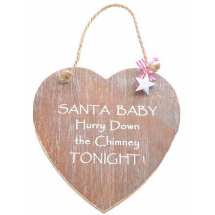 Santa Baby Wooden Heart Sign 18cm