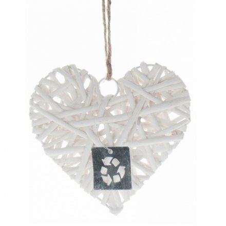 White Wash Willow Hanging Heart 15cm