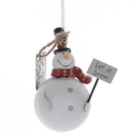 Hanging Tin Snowman With Spring 8.5cm