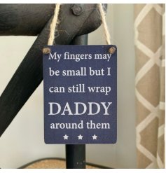 An adorable mini metal daddy sign in navy and white colours with jute string.