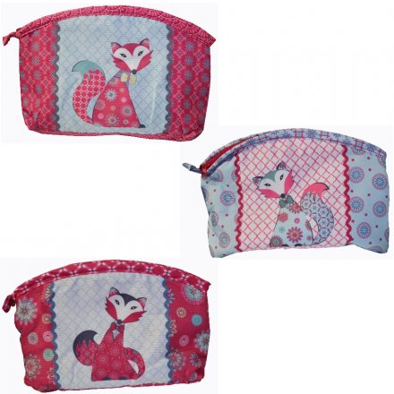 An assortment of three patchwork toilet bags with pretty fox design