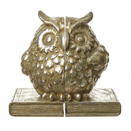 Silver Owl Bookends Set