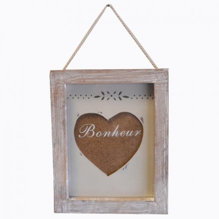 Hanging heart frame with chic style and Bonheur text