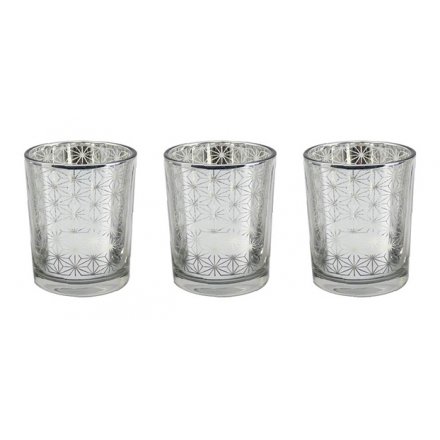 Pack of 3 Silver Mirror Candle Holders 7cm