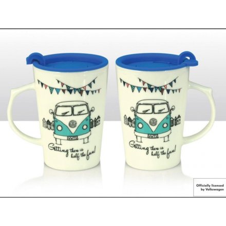 Travel mug with pretty Camper Van print and text