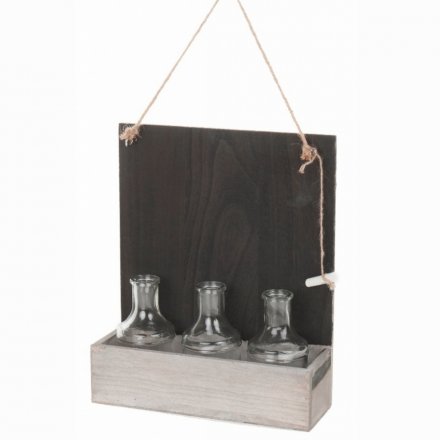 Hanging Wooden Box With Glass Bottles
