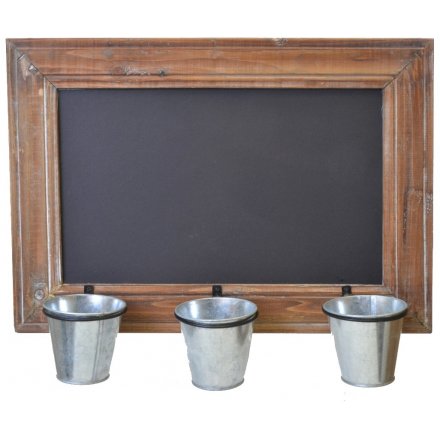 Large Wooden Blackboard With Three Planters, 50cm