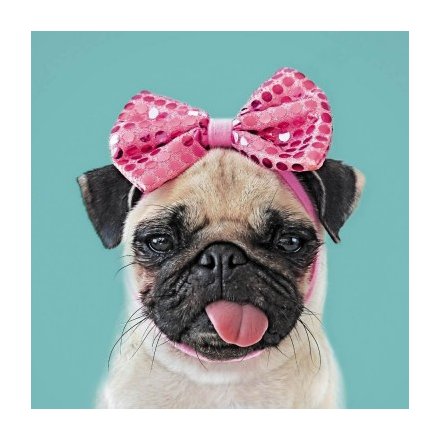 Pink Bow Pug Greetings Card 