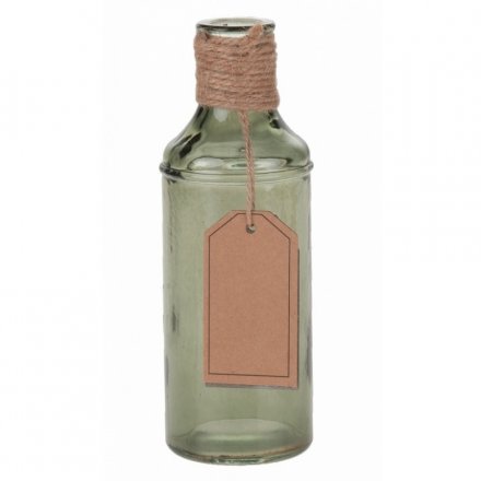 Glass Bottle W/ Tag, Green 18.5cm