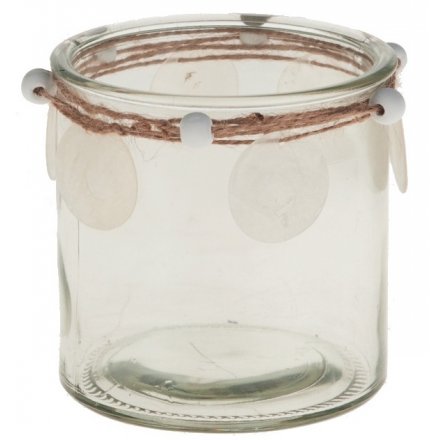 Large Glass Jar With Beads & Shells 10cm