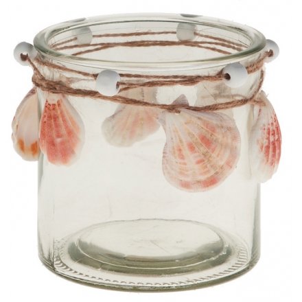 Large Glass Jar With Large Beads & Shells 10cm