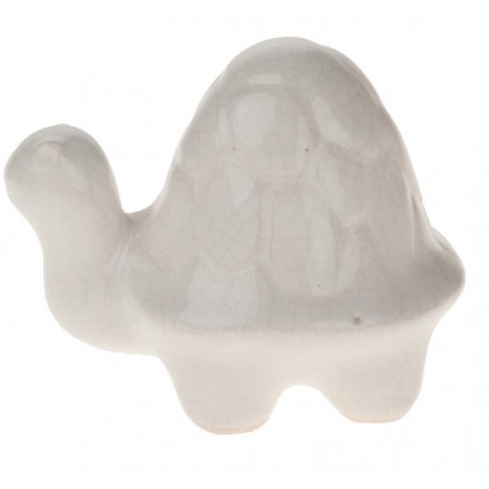Ceramic Crackle Turtle Ornament White 13cm
