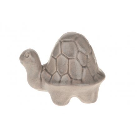 Ceramic Turtle Crackle Ornament Grey 13cm