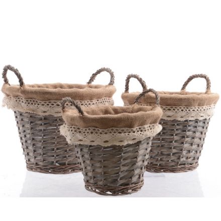 Set 3 Hessian Willow Baskets
