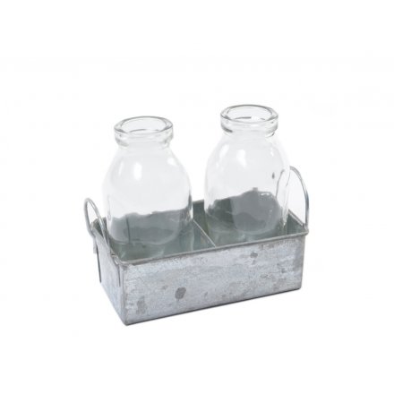 Glass Bottles In Zinc Tray