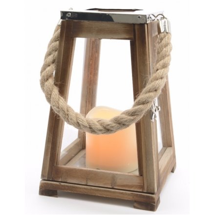 LED Wooden Beach Lantern 23cm