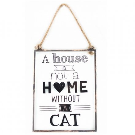 Home Without A Cat Glass Plaque