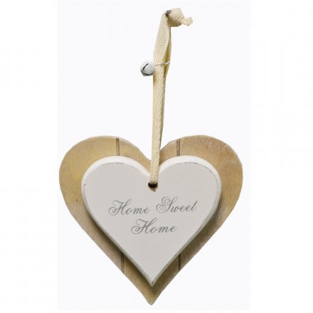 Double wooden heart decoration with Home Sweet Home text