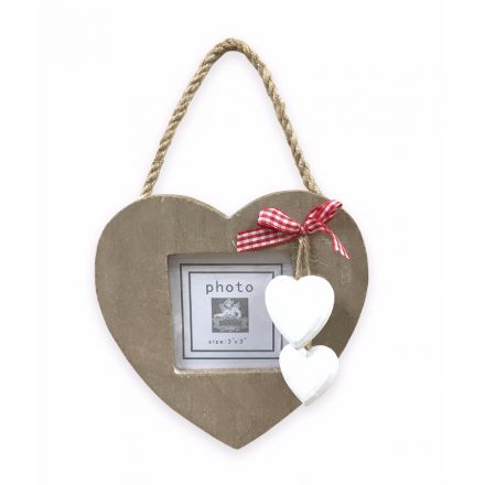 Shabby Wooden Hanging Heart Photo Frame 14cm