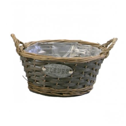 Grey Wood Basket Fleurs